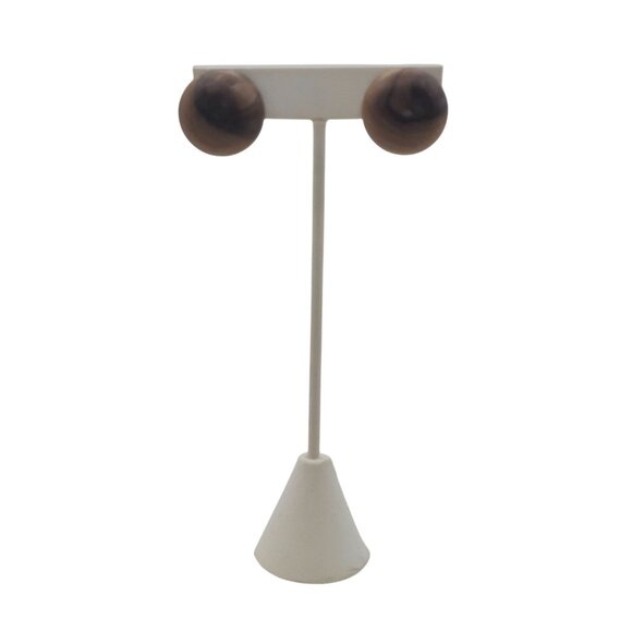 VTG Clip On Earrings Round Hugger Brown Brushed Wood Boho Cottage Core Chunky - Picture 5 of 10